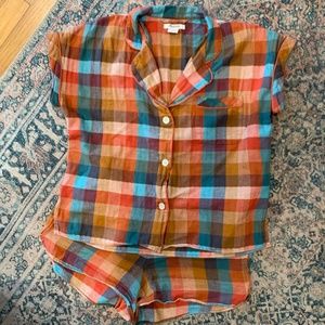 Madewell plaid pajamas, orange, green, blue - short sleeves, flannel, size S
